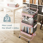 DTK 3-Tier Rolling Cart with Table Top, Metal Utility Cart with Side Bags - Image 3