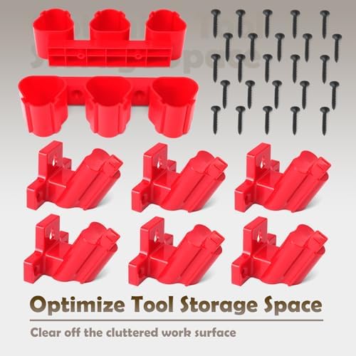 Tool Holders and Battery Holder Compatible with Milwaukee M12 12V Electric Drill Tools Storage Wall Mount Red Plastic Hanger for Shelf, Work Van or Toolbox with 22 Screws - Image 7
