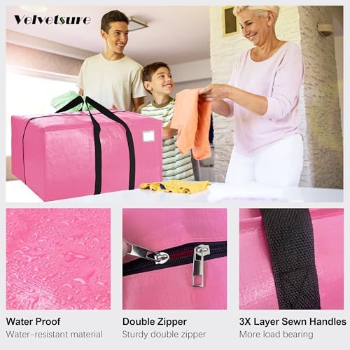 6 Pack Heavy Duty Extra Large Moving Bags W/Backpack Straps - Strong Handles & Zippers, Storage Totes For Space Saving, Fold Flat, Alternative to Box and Bin (40 gal, Pink) - Image 3