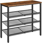 HOOBRO Shoe Rack for Entryway, 4-Tier Shoe Organizer with Adjustable Mesh Shelves, 12-16 Pairs of Shoes, Spacious Floor Mount, Metal, Industrial, Shoe Shelf for Closet, Rustic Brown BF42XJ01 by HOOBRO