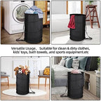 BATTOO Extra Large 107L Strong Laundry Hamper 17.5" x 27" Collapsible Laundry Baskets with Long Straps Drawstring Barrel Foldable Hamper for Laundry Room, Bathroom, Campout, College Dorm or Travel - Image 7