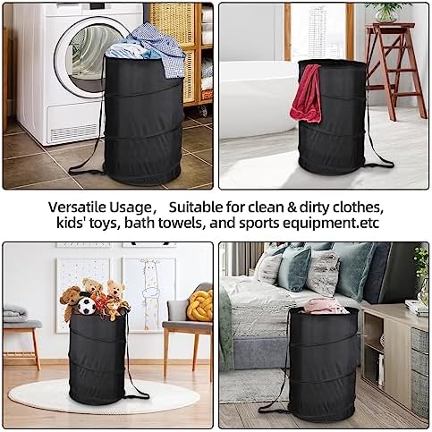 BATTOO Extra Large 107L Strong Laundry Hamper 17.5" x 27" Collapsible Laundry Baskets with Long Straps Drawstring Barrel Foldable Hamper for Laundry Room, Bathroom, Campout, College Dorm or Travel - Image 7