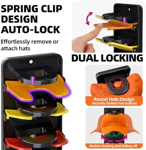 2 Pack Wall Mounted Hat Rack, Hat Organizer for Baseball Caps, Colorful - Image 4