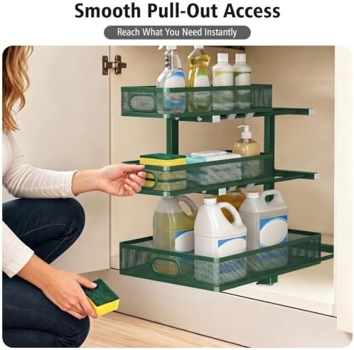 Under Sink Organizer, 3-Tier Sliding Drawers, 2-Pack Forest Green - Image 3