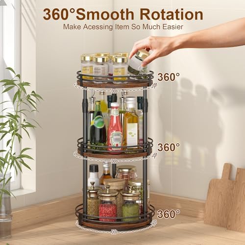 Across-Star Lazy-Susan-Organizer-Spice-Rack, 3-Tier Rotating Spice Organizer For Cabinet Pantry, Seasoning Holder Shelf With Adjustable Height, Kitchen Counter Shelf Countertop Organzier - Image 5