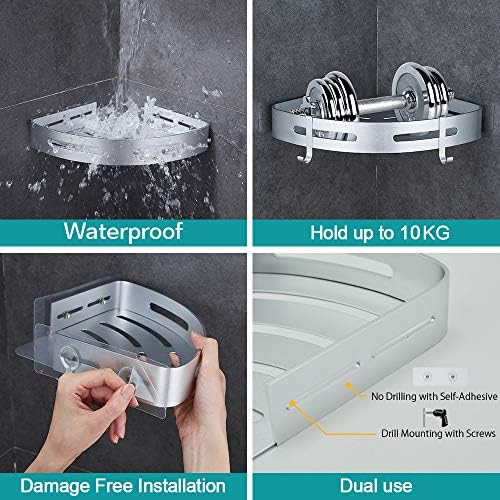 Corner Caddy Bathroom Shower Shelf Wall Mounted No Drilling 2 Tier Storage Shelves Adhesive Triangle Baskets Silver Bathroom Kitchen Storage Basket - Image 2