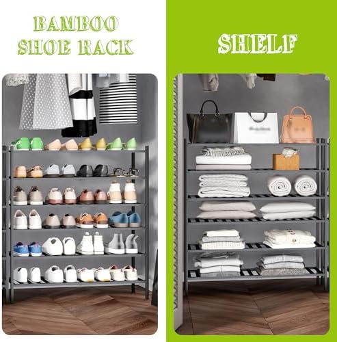 BMOSU 6-Tier Bamboo Extended Shoe Rack Premium Stackable Shoe Shelf Storage Organizer for Hallway Closet Living Room Entryway Organizer (Black Bamboo) - Image 3