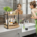 Ukonvi 2-Tier Bathroom Organizer Countertop with Drawer, Wood Counter Shelf for Storage, Vanity Tray for Organization and Decor, Countertop Organizer for Bathroom, Kitchen, Office (Brown) - Image 2