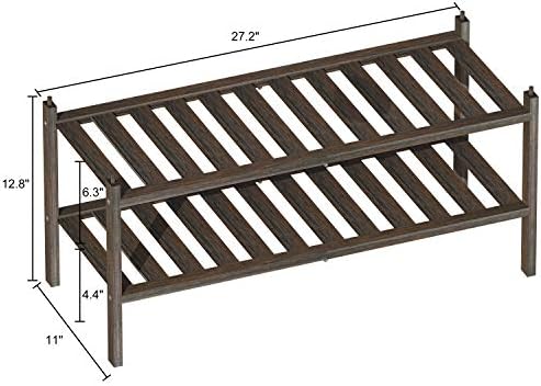 Dranixly Bamboo 2-Tier Shoe Rack Stackable Shelf Storage Organizer for Entryway, Hallway and Closet, 27.2"x11"x13.2" (Mocha) - Image 3
