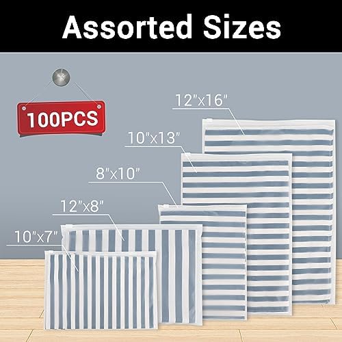 Plastic Shipping Bags, 5 Sizes 12x16" 10x13" 8x10" 12x8" 10x7" Pack of 100, Durable Resealable Zip Poly Bags 3 Mil Thick for Business Packing Mailing Travel, Frosted, with Vent Hole - Image 2