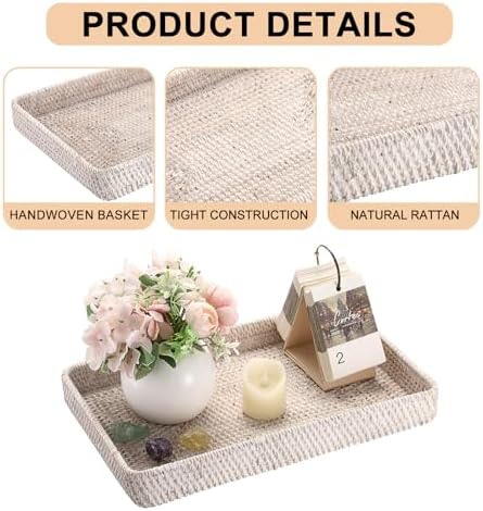 Hipiwe Rattan Basket Serving Tray X-Large Decorative Woven Trays, 14.8"x9" - Image 6