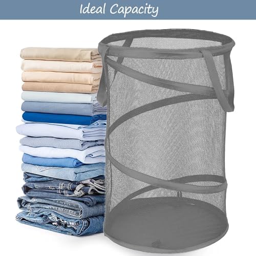 BATTOO Collapsible Laundry Baskets, Foldable Mesh Pop Up Hamper, Portable Laundry Basket Hamper with Handles for Laundry, Bathroom, Kids Room, College Dorm, Travel, Storage Organizer Grey - Image 3