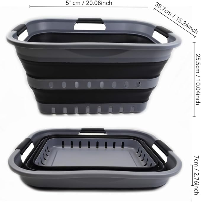 SAMMART 30L (8 Gallon) Collapsible 3 Handled Plastic Laundry Basket - Foldable Pop Up Storage Container/Organizer - Space Saving Hamper/Basket (Grey/Black) - Image 3