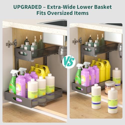 Under Sink Organizer, Extra-Wide Upgrade, 1-Pack of 2-Tier Metal Slide Out Cabinet Organizer, Height Adjustable Organization and Storage Series, Bathroom/Cabinet/Kitchen organization, Black - Image 4
