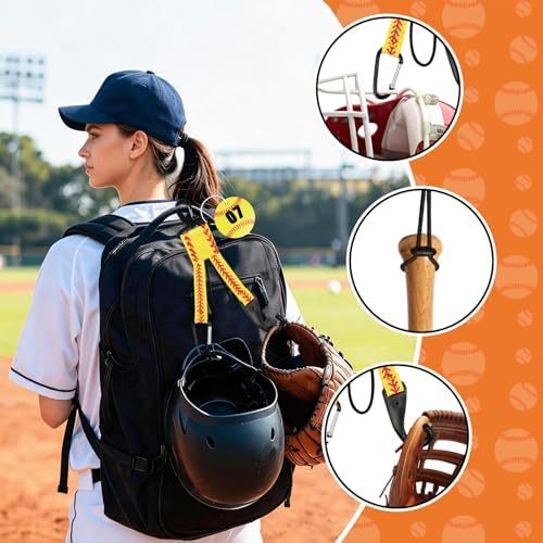 Yellow Softball Dugout Organizer Bat Rack Bag Fence Hook Helmet Holder Glove Clip Backpack Water Bottle Hanger with DIY Name Luggage Tags Softball Team Gift for Girl Gear Travel Accessory - Image 7