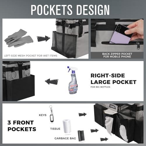 SCAVATA Wearable Cleaning Caddy Bag, Cleaning Caddy Supplies Organizer with Handle & Shoulder Straps for Housekeepers, Under Sink & Car Cleaning Tool Organizers with 4 Foldable Divider (Grey) - Image 2