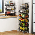 Metal Wire Baskets with Wheels, Stackable Storage Bins Kitchen Organizer Shelf 3-4-5-6 Tier Fruit Vegetable Cart Dishes Seasonal Rack Shelves for Garage, Pantry, Bathroom by KOLENSA