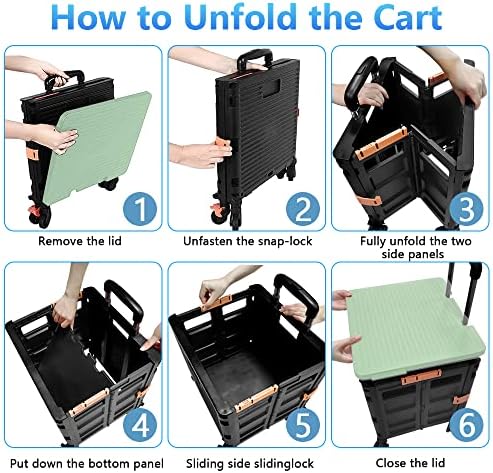 FELICON SELORSS Foldable Utility Cart Folding Portable Rolling Crate-Green - Image 4