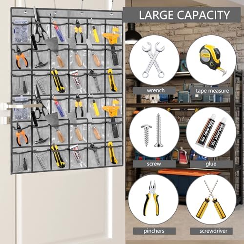 Over Door Hanging Tool Storage Bag Wall Mounted Screw Organizer Garage Accessories Organization with Clear Pockets (36 pockets) - Image 3