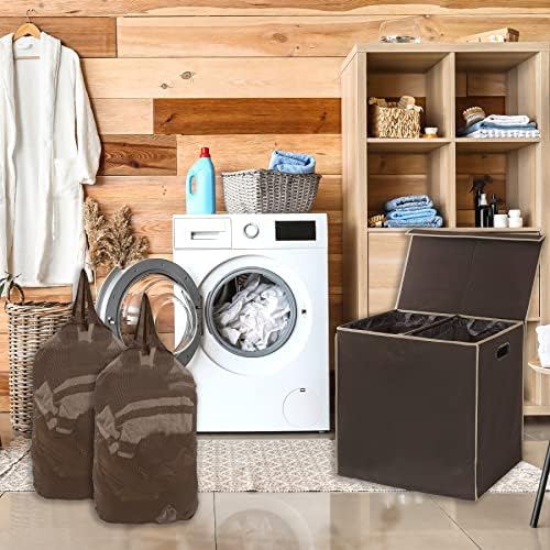 Simple Houseware Double Laundry Hamper with Lid & Removable Bags, Brown - Image 4