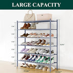 Smiry Bamboo Shoe Rack, 16 Vertical Slats, 6 Tier - 33.7" Wide, Grey - Image 2