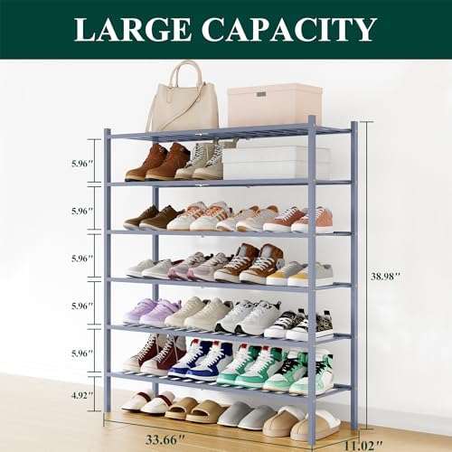 Smiry Bamboo Shoe Rack, 16 Vertical Slats, 6 Tier - 33.7" Wide, Grey - Image 2