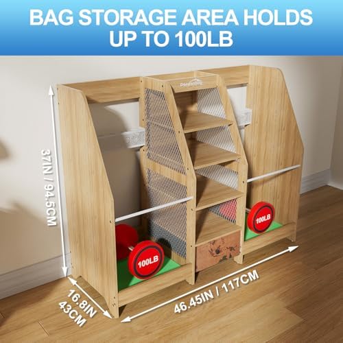Golf Bag Storage Organizer Holds 2 Golf Bags for Garage - Wooden Rack - Image 6
