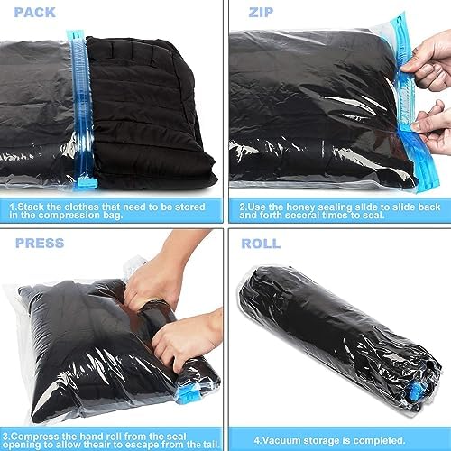 ALMING Compression Bags - Travel Essentials - 12 Pack Space Saver Bags - No Vacuum Pump Or Air Extractor is Needed - Storage Accessorie and Home Packing Organizers (transparent) - Image 4