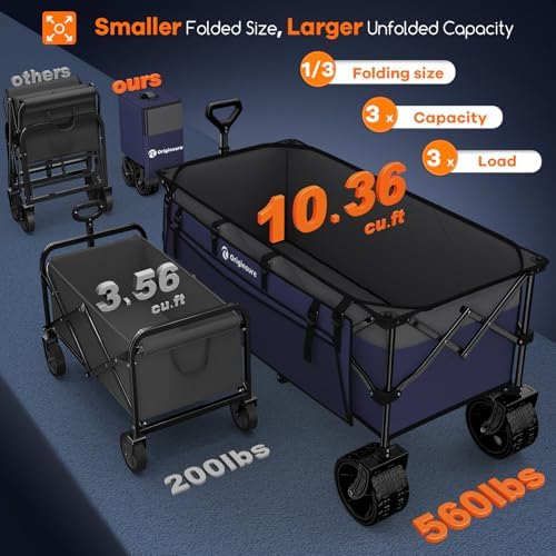 Originsure 300L Beach Wagons Carts Foldable with Big Wheels, 560lbs, Purple - Image 3