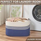 Laundry Hamper with Handles, 72L Rope Laundry Basket, Blue - Image 5