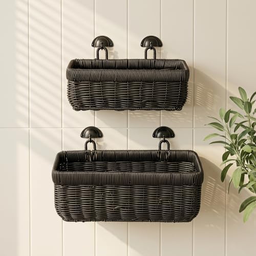 Wicker-Style Hanging Baskets, Plastic Basket for Kitchen Fruit Vegetable Organizing - Image 5
