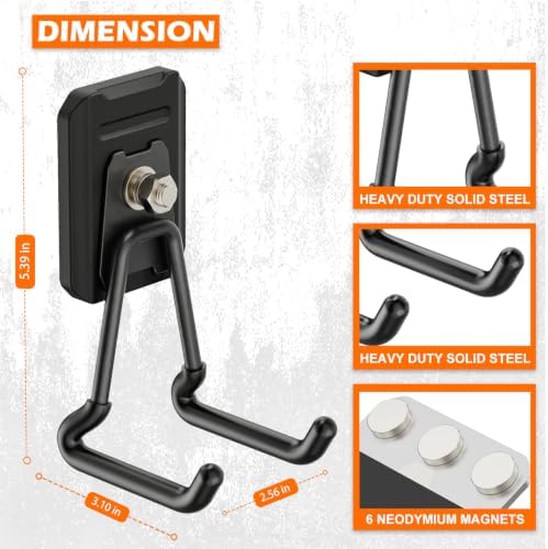 Heavy Duty Magnetic Garage Hooks,2 Pack Strong Large Magnet Hook for Power Drill,Garden Tools,Hose,Pegboard,Garage, Workshop,Magnetic Storage Hooks for Indoor Outdoor Hanging(Black) - Image 4