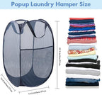 Pop Up Laundry Hamper, 70 L Collapsible Mesh Basket with Side Pocket, Blue - Image 2