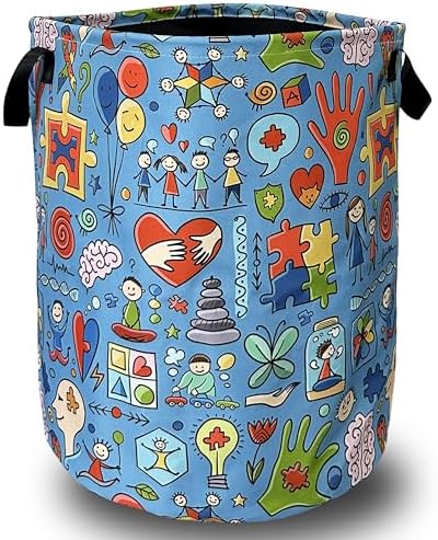 Autism Awareness Laundry Basket Oxford Cloth Foldable Hamper 18.9x16.5In by SELIONLIKN