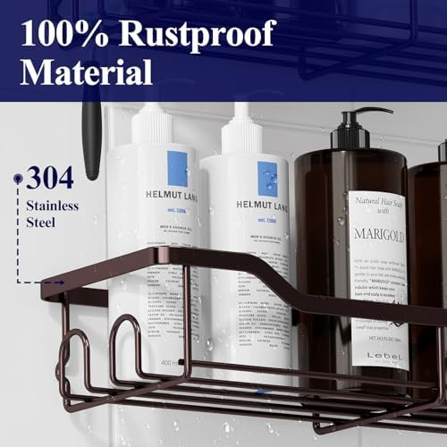 Kitsure Shower Caddy, Adhesive Shower Organizer, Large, Brown - Image 3
