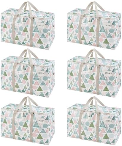 VENO 6 Pack Heavy Duty Moving Bags, Extra Large Storage Bags with Reinforced Handles & Strong Zippers, Foldable & Reusable Moving Box Alternative for Clothes & Dorm Storage by Veno