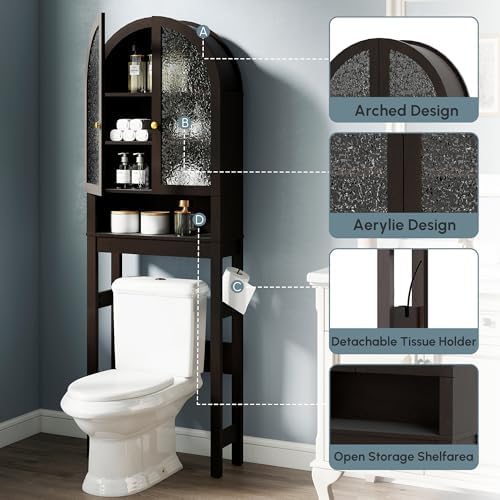 Over The Toilet Storage Cabinet, Arched Bathroom Organizer and Storage with Acrylic Doors and Adjustable Shelf , Space-Saving Modern Freestanding Bathroom Modern Storage Cabinet Over Toilet (Espresso) - Image 6