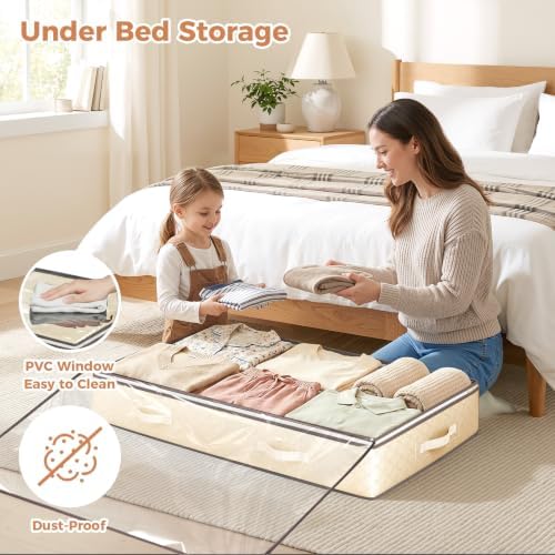 Budding Joy 95L Underbed Storage Containers, 4 Pack Closet Organizers Beige | Underbed Storage Bags for Blankets, Towels, Comforter, Sweaters, Linen Sheets, Wrapping Paper - Image 2