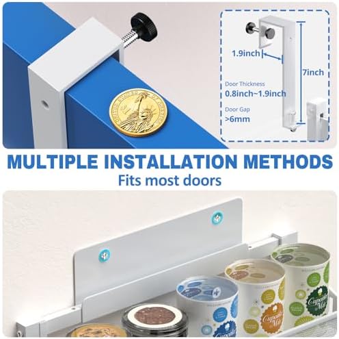 coobest 8-Tier Over the door Spice Rack Organizer, Large Heavy Duty Metal Wall Mount or Over The Door, 2 in 1 Rust-Proof Hanging Storage Shelf for Kitchen Pantry, Bathroom, Laundry Room, Closet - Image 5