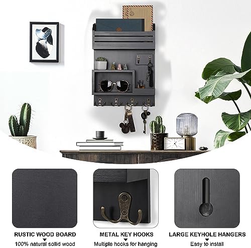 Key Holder for Wall, Wall Mounted Mail Organizer with 6 Metal Key Hooks, Key Racks for Home Entryway Decor, Luxury Black - Image 4