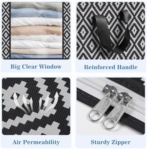 100L 2 Pack Storage Bags, Foldable Clothes Bins with Clear Window, Black | Blanket Storage Containers with Reinforced Handles for Bedding, Comforters, Clothing, Quilts and Closet Organization - Image 3