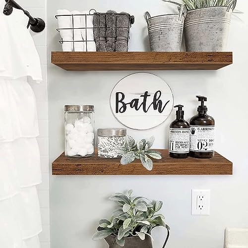 QEEIG Floating Shelves for Wall 23.6" Long - Wall Mounted Shelf Bathroom Kitchen Living Room Bedroom Farmhouse Home Decor Display Bookshelf Set of 2, Rustic Brown (008-60BN) - Image 2