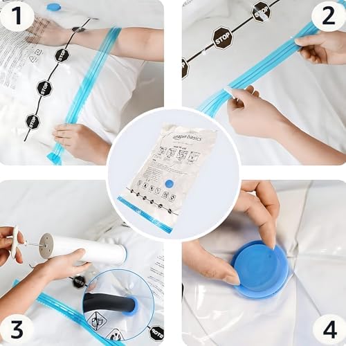 Amazon Basics Vacuum Storage Bags for Clothes, Compression Space Saving Storage Bags with Hand Pump, Reusable, Heavy-Duty Seal Protection, Multiple Sizes, White, 15-Pack - Image 3