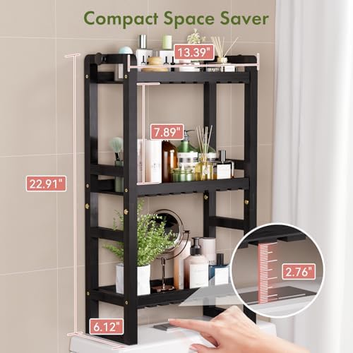 AmazerBath Bamboo Over The Toilet Storage Shelf - 3-Tier Bathroom Organizers and Storage Shelves, 2 in 1 Dual Stable Above Over Toilet Bamboo Shelf Home Storages Rack for Small Bathroom, Black - Image 2