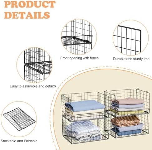 Yociyoga 4-Tier Stackable Closet Organizers and Storage Shelves, Foldable Closet Shelf Organizer, Black(Patent Protection)(Patent No. 30022416) - Image 4