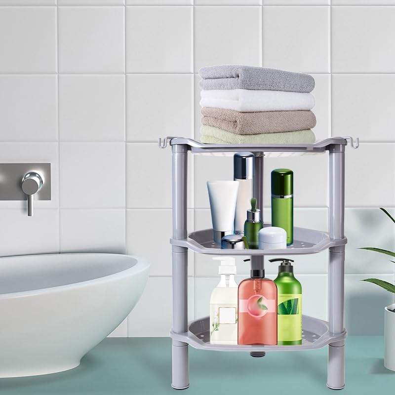 3 Tier Shower Caddy Corner,Plastic Shower Shelf Organizer for Inside Bathroom, Bathtub, Shower Pan, 13.5 x 10 x 26 Inches,Grey(Round Slot Grey 3 Tier) - Image 2