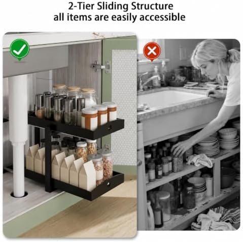 Bamboo Under Sink Organizer 2 Tier Pull Out Cabinet Storage Drawer - Image 6