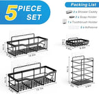 EUDELE 5-Pack Rustproof Stainless Steel Shower Caddy Set– No Drill Adhesive Bathroom Organizer, Space-Saving Shower Shelves for Apartment Essentials, Bathroom/Kitchen Storage Home Decor-L Size - Image 3