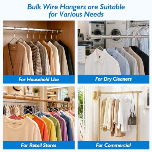 100 Pack Wire Hangers,Metal Hangers Bulk for Clothes | Heavy Duty Stainless Steel Hangers, Ultra-Thin Space-Saving Clothes Hangers for Closet, Laundry, Suits, Shirts & Coats - Image 7