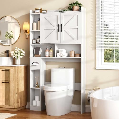 Vabches Over The Toilet Storage Cabinet with 2 Barn Doors, White - Image 5